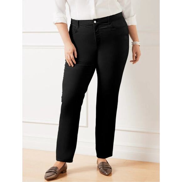NWT TALBOTS 22WP Black Velveteen Straight Leg Pants Holiday Dressy Slimming - Picture 1 of 14
